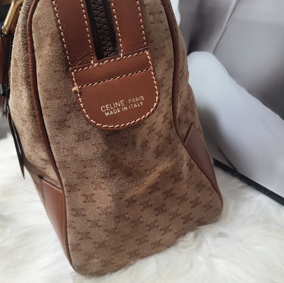 CELINE Suede & Leather Boston Bag - Suede with mini Celine logo exterior - Picture 12 of 14